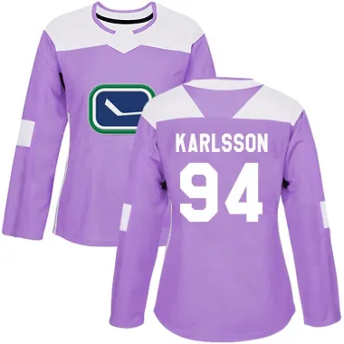 Purple Women's Linus Karlsson Authentic Vancouver Canucks Fights Cancer Practice Jersey