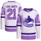 White/Purple Men's Nils Hoglander Authentic Vancouver Canucks Hockey Fights Cancer Primegreen Jersey